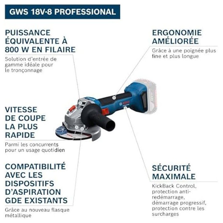 Meuleuse d'angle - Bosch - GWS 18V-8 - 125mm - 18V - Sans fil