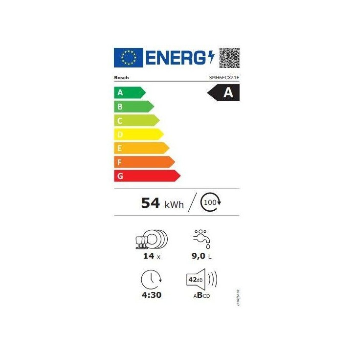 Lave-vaisselle tout encastrable BOSCH SMH6ECX21E SER6 - 14 couverts - Induction - L60cm - 42 dB - tiroir a couverts - Inox Lave-vaisselle tout encastrable BOSCH SMH6ECX21E SER6 - 14 couverts - Induction - L60cm - 42 dB - tiroir a couverts - Inox