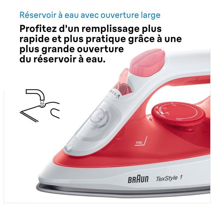 Fer vapeur - BRAUN - SI1019RD - Anti-calcaire - Débit vapeur 25 g/min Fer vapeur - BRAUN - SI1019RD - Anti-calcaire - Débit vapeur 25 g/min