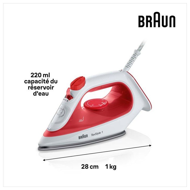 Fer vapeur - BRAUN - SI1019RD - Anti-calcaire - Débit vapeur 25 g/min Fer vapeur - BRAUN - SI1019RD - Anti-calcaire - Débit vapeur 25 g/min