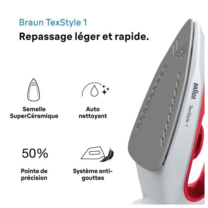 Fer vapeur - BRAUN - SI1019RD - Anti-calcaire - Débit vapeur 25 g/min Fer vapeur - BRAUN - SI1019RD - Anti-calcaire - Débit vapeur 25 g/min