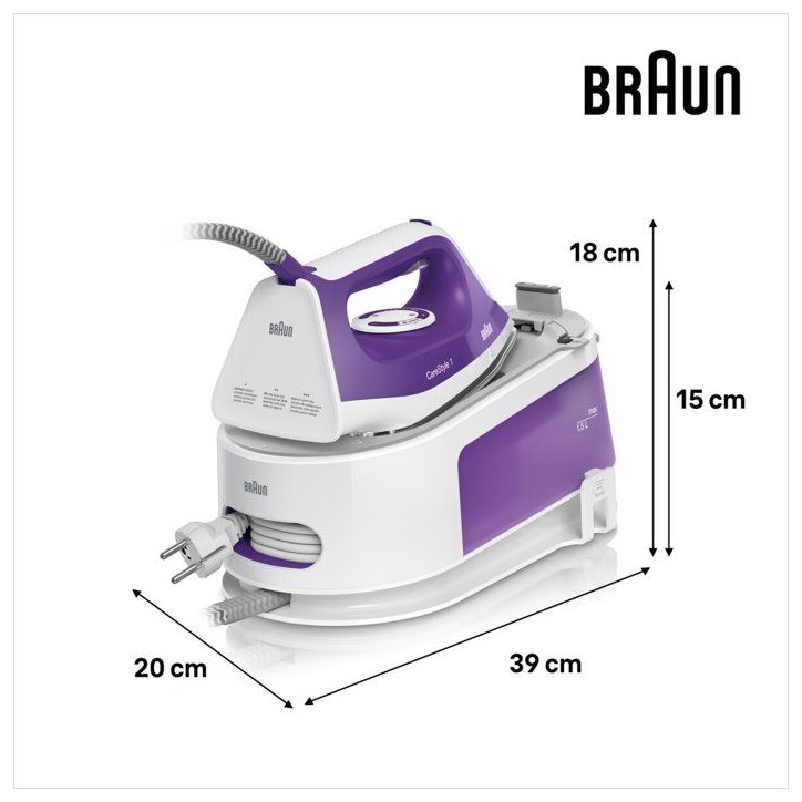 Centrale vapeur CareStyle 1 - BRAUN - IS1014VI - 6 bar - 1,5 L - Violet / Blanc Centrale vapeur CareStyle 1 - BRAUN - IS1014VI - 6 bar - 1,5 L - Violet / Blanc