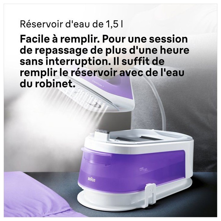Centrale vapeur CareStyle 1 - BRAUN - IS1014VI - 6 bar - 1,5 L - Violet / Blanc Centrale vapeur CareStyle 1 - BRAUN - IS1014VI - 6 bar - 1,5 L - Violet / Blanc