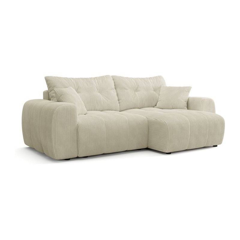 Canapé d'angle convertible - 4 places - BRANDON - Tissu Creme - 242 x