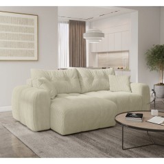 Canapé d'angle convertible - 4 places - BRANDON - Tissu Creme - 242 x 144 x 86 cm
