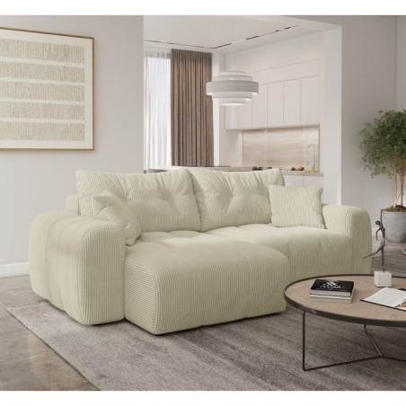 Canapé d'angle convertible - 4 places - BRANDON - Tissu Creme - 242 x 144 x 86 cm