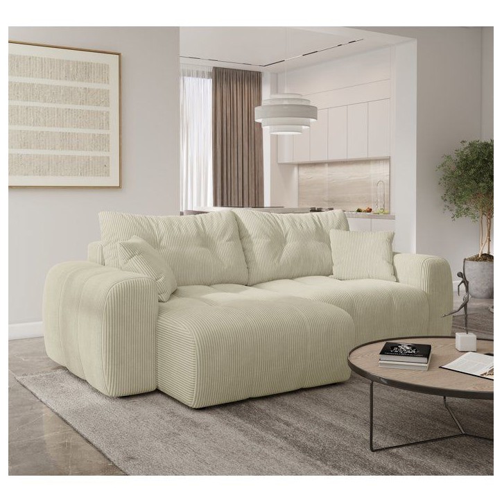 Canapé d'angle convertible - 4 places - BRANDON - Tissu Creme - 242 x 144 x 86 cm Canapé d'angle convertible - 4 places - BRANDON - Tissu Creme - 242 x 144 x 86 cm