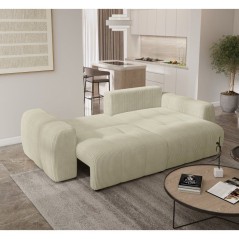 Canapé d'angle convertible - 4 places - BRANDON - Tissu Creme - 242 x