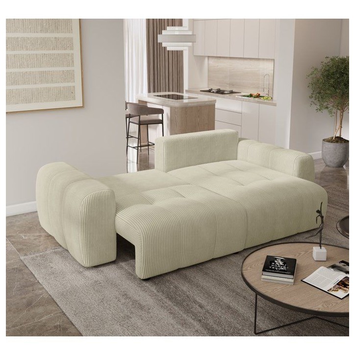Canapé d'angle convertible - 4 places - BRANDON - Tissu Creme - 242 x 144 x 86 cm Canapé d'angle convertible - 4 places - BRANDON - Tissu Creme - 242 x 144 x 86 cm