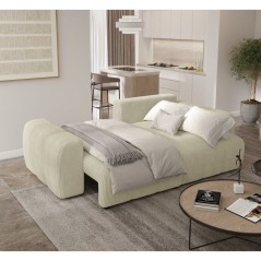 Canapé d'angle convertible - 4 places - BRANDON - Tissu Creme - 242 x