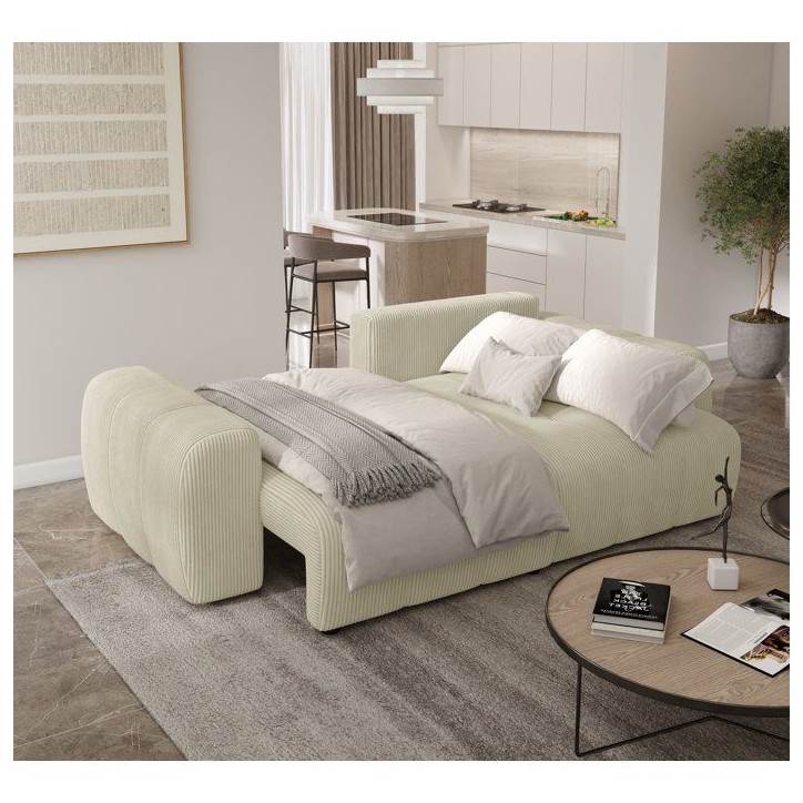 Canapé d'angle convertible - 4 places - BRANDON - Tissu Creme - 242 x 144 x 86 cm Canapé d'angle convertible - 4 places - BRANDON - Tissu Creme - 242 x 144 x 86 cm