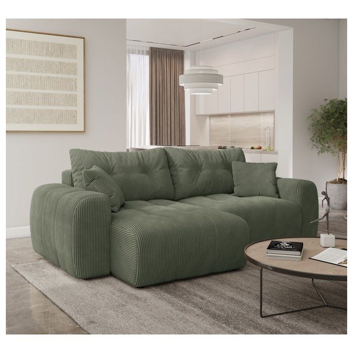 Canapé d'angle convertible - 4 places - BRANDON - Velours côtelé Vert - 242 x 144 x 86 cm Canapé d'angle convertible - 4 places - BRANDON - Velours côtelé Vert - 242 x 144 x 86 cm
