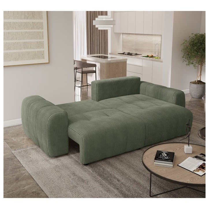 Canapé d'angle convertible - 4 places - BRANDON - Velours côtelé Vert - 242 x 144 x 86 cm Canapé d'angle convertible - 4 places - BRANDON - Velours côtelé Vert - 242 x 144 x 86 cm