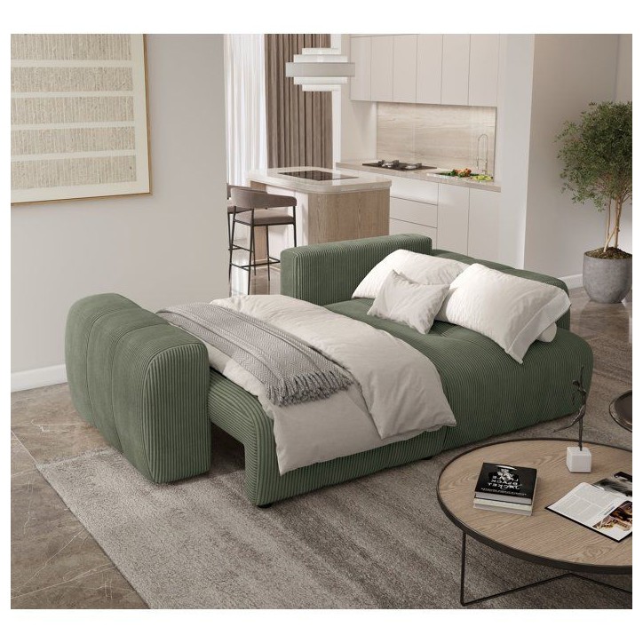 Canapé d'angle convertible - 4 places - BRANDON - Velours côtelé Vert - 242 x 144 x 86 cm Canapé d'angle convertible - 4 places - BRANDON - Velours côtelé Vert - 242 x 144 x 86 cm