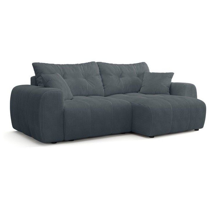 Canapé d'angle convertible - 4 places - BRANDON - Velours côtelé Gris anthracite - 242 x 144 x 86 cm