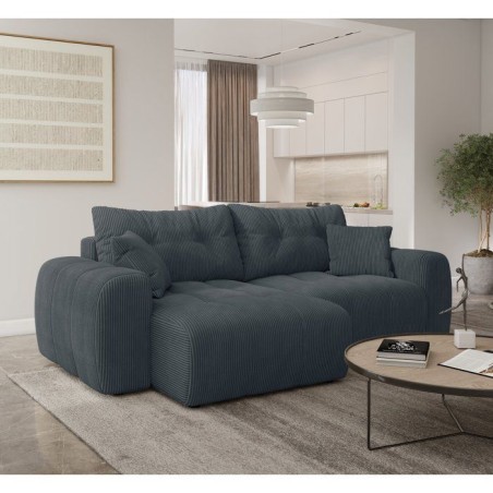 Canapé d'angle convertible - 4 places - BRANDON - Velours côtelé Gris anthracite - 242 x 144 x 86 cm