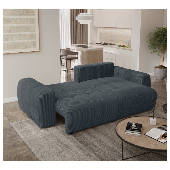 Canapé d'angle convertible - 4 places - BRANDON - Velours côtelé Gris anthracite - 242 x 144 x 86 cm