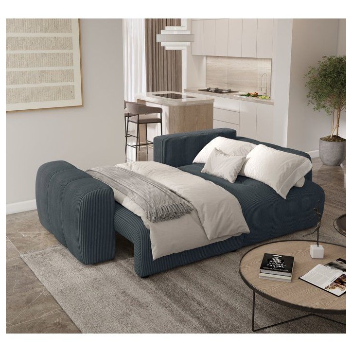 Canapé d'angle convertible - 4 places - BRANDON - Velours côtelé Gris anthracite - 242 x 144 x 86 cm