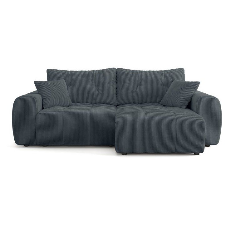 Canapé d'angle convertible - 4 places - BRANDON - Velours côtelé Gris anthracite - 242 x 144 x 86 cm