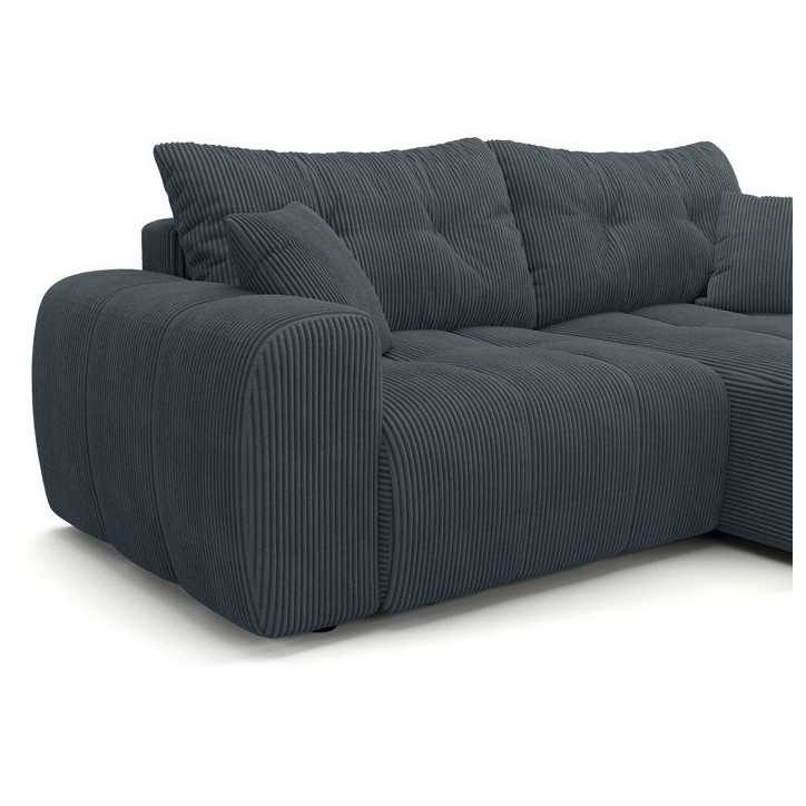 Canapé d'angle convertible - 4 places - BRANDON - Velours côtelé Gris anthracite - 242 x 144 x 86 cm