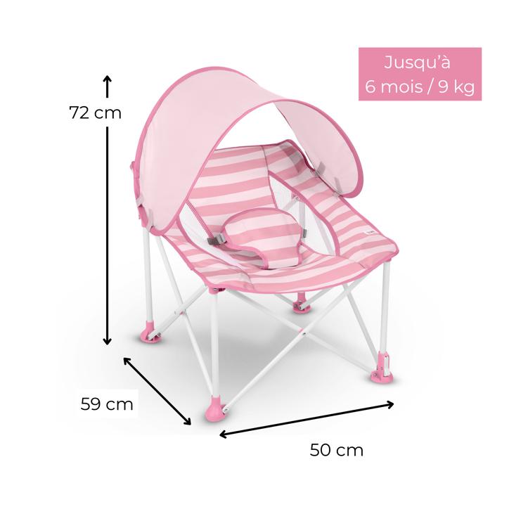 BRIGHT STARS Transat bébé pliable Rose Pop 'N Chill, pare soleil SPF +50 et sac de transport inclus BRIGHT STARS Transat bébé pliable Rose Pop 'N Chill, pare soleil SPF +50 et sac de transport inclus