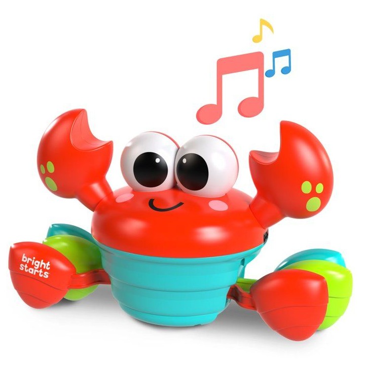 BRIGHT STARTS Crabe qui marche, Jouet bébé 6M+, jouet musical, jouet de motricité globale et fine, capteurs a obstacle, rouge