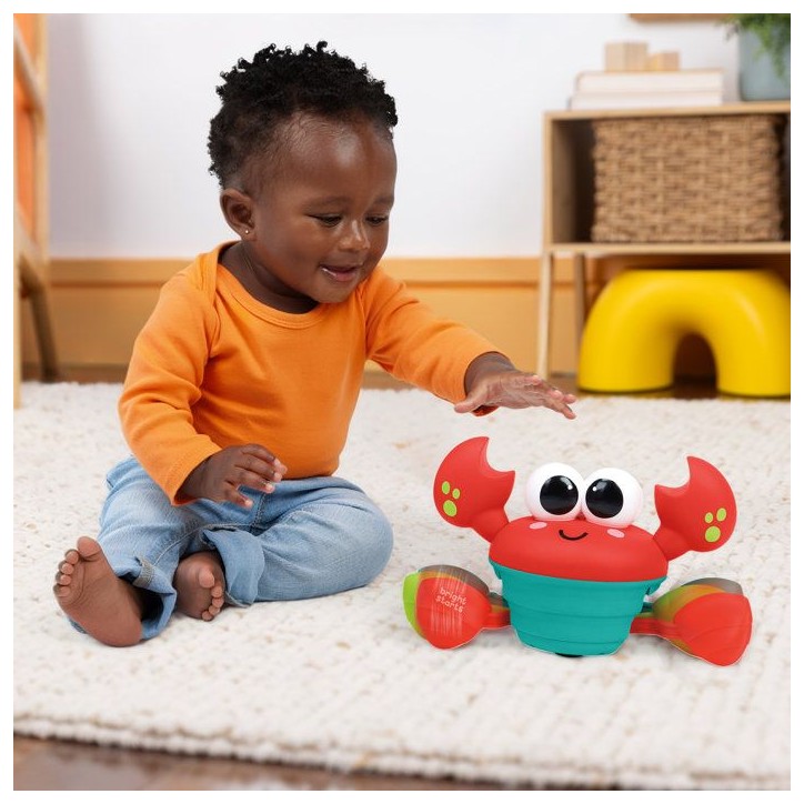 BRIGHT STARTS Crabe qui marche, Jouet bébé 6M+, jouet musical, jouet de motricité globale et fine, capteurs a obstacle, rouge