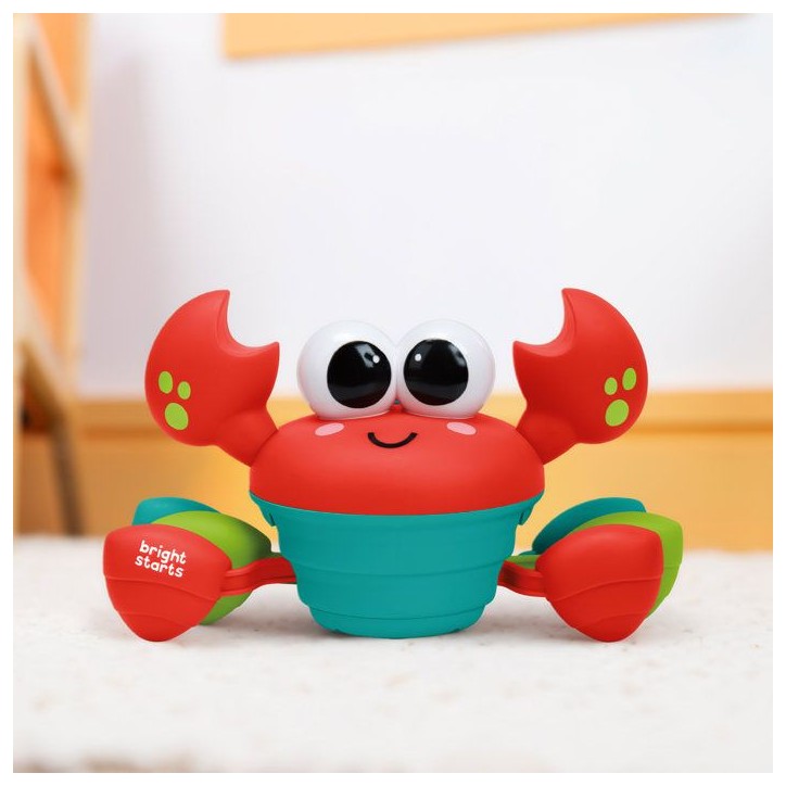 BRIGHT STARTS Crabe qui marche, Jouet bébé 6M+, jouet musical, jouet de motricité globale et fine, capteurs a obstacle, rouge
