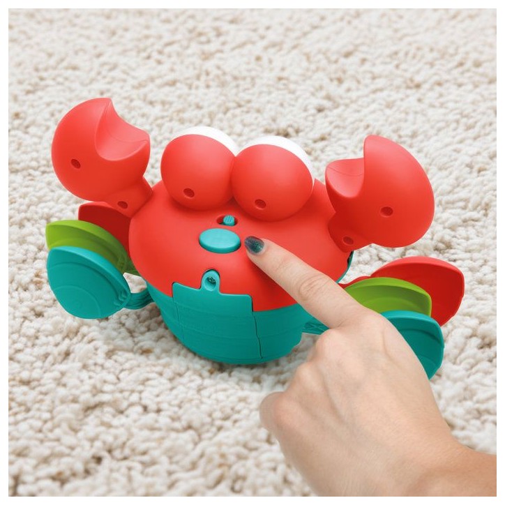 BRIGHT STARTS Crabe qui marche, Jouet bébé 6M+, jouet musical, jouet de motricité globale et fine, capteurs a obstacle, rouge