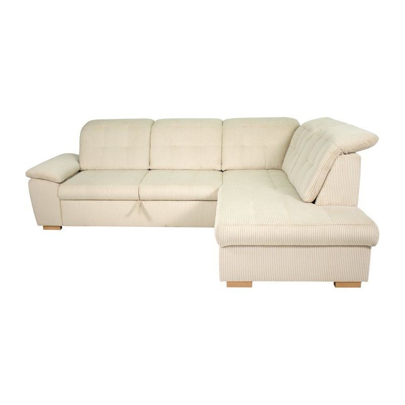 Canapé d'angle convertible - BUNNY - Velours côtelé Beige - Coffre