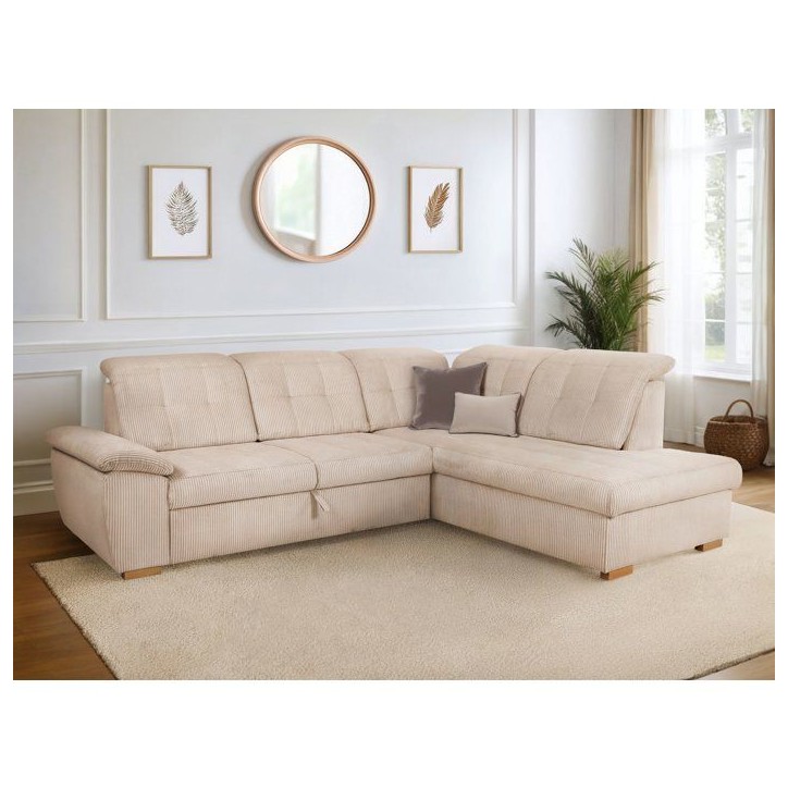 Canapé d'angle convertible - BUNNY - Velours côtelé Beige - Coffre - 261 x 212 x 104 cm Canapé d'angle convertible - BUNNY - Velours côtelé Beige - Coffre - 261 x 212 x 104 cm