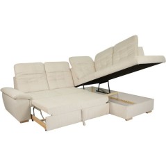 Canapé d'angle convertible - BUNNY - Velours côtelé Beige - Coffre