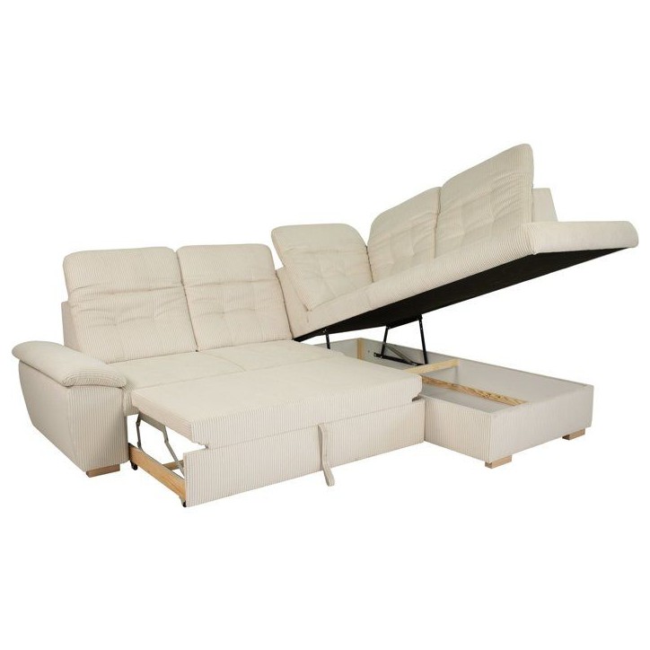 Canapé d'angle convertible - BUNNY - Velours côtelé Beige - Coffre - 261 x 212 x 104 cm Canapé d'angle convertible - BUNNY - Velours côtelé Beige - Coffre - 261 x 212 x 104 cm