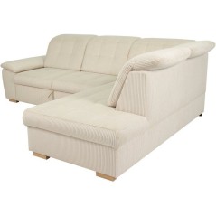 Canapé d'angle convertible - BUNNY - Velours côtelé Beige - Coffre