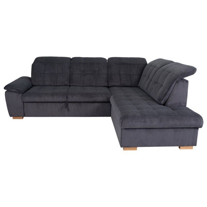 Canapé d'angle convertible - BUNNY - Velours côtelé Anthracite - Coffre - 261 x 212 x 104 cm Canapé d'angle convertible - BUNNY - Velours côtelé Anthracite - Coffre - 261 x 212 x 104 cm