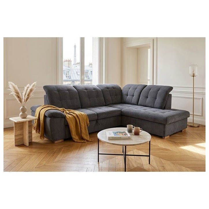 Canapé d'angle convertible - BUNNY - Velours côtelé Anthracite - Coffre - 261 x 212 x 104 cm Canapé d'angle convertible - BUNNY - Velours côtelé Anthracite - Coffre - 261 x 212 x 104 cm