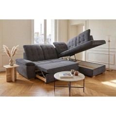 Canapé d'angle convertible - BUNNY - Velours côtelé Anthracite - Co