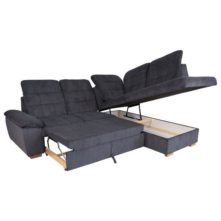 Canapé d'angle convertible - BUNNY - Velours côtelé Anthracite - Coffre - 261 x 212 x 104 cm Canapé d'angle convertible - BUNNY - Velours côtelé Anthracite - Coffre - 261 x 212 x 104 cm