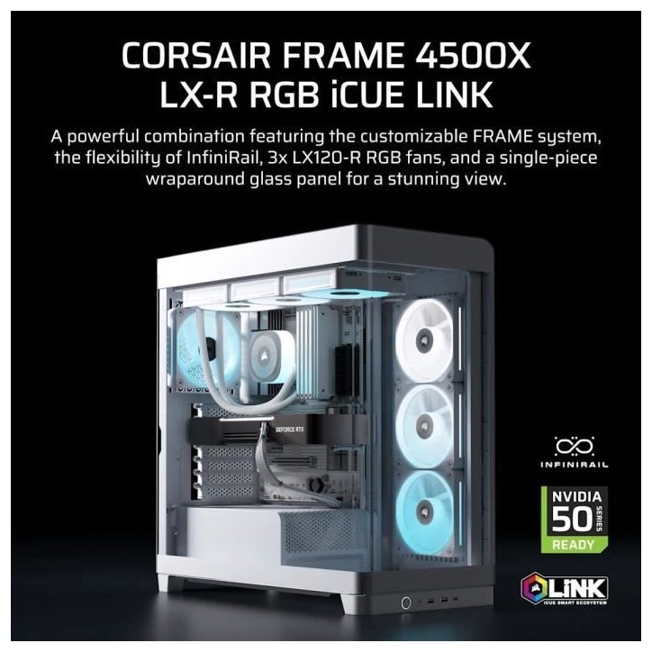 Boitier PC - CORSAIR - FRAME 4500X LX-R RGB Tempered Glass Mid-Tower - 2 radiateurs - Blanc Boitier PC - CORSAIR - FRAME 4500X LX-R RGB Tempered Glass Mid-Tower - 2 radiateurs - Blanc