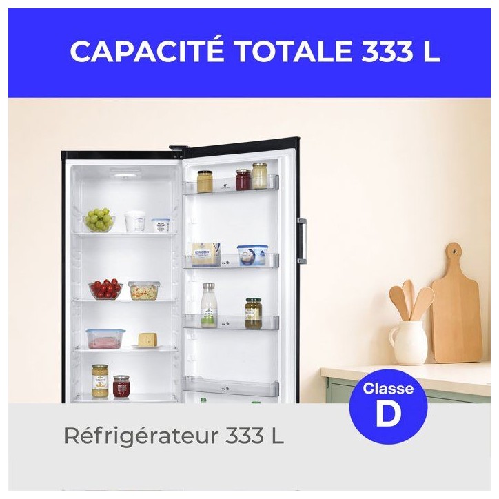 Réfrigérateur - CONTINENTAL EDISON - 1 porte - 333 L - Froid statique - Classe D - L 60 x P 59 x H 172,5 cm - Noir