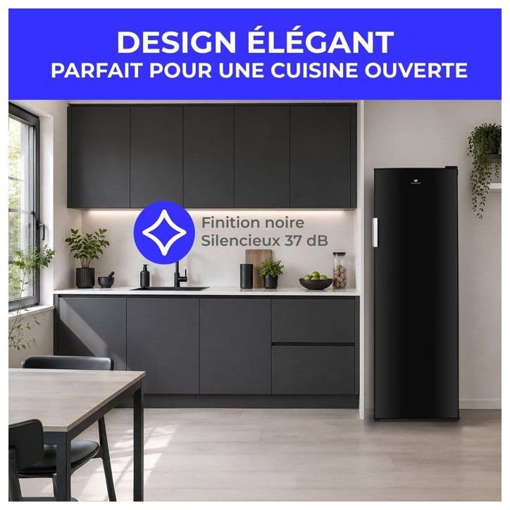 Réfrigérateur - CONTINENTAL EDISON - 1 porte - 333 L - Froid statique - Classe D - L 60 x P 59 x H 172,5 cm - Noir
