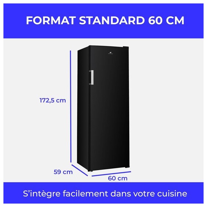 Réfrigérateur - CONTINENTAL EDISON - 1 porte - 333 L - Froid statique - Classe D - L 60 x P 59 x H 172,5 cm - Noir