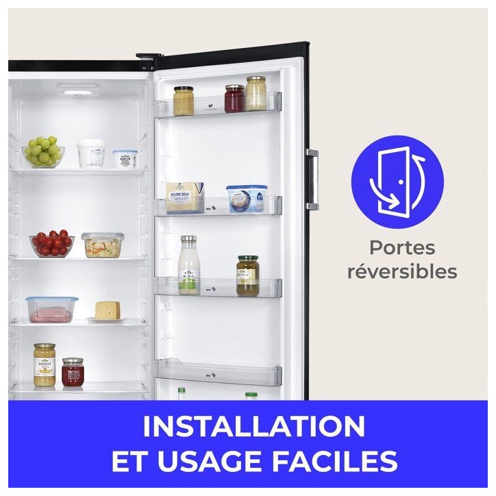 Réfrigérateur - CONTINENTAL EDISON - 1 porte - 333 L - Froid statique - Classe D - L 60 x P 59 x H 172,5 cm - Noir
