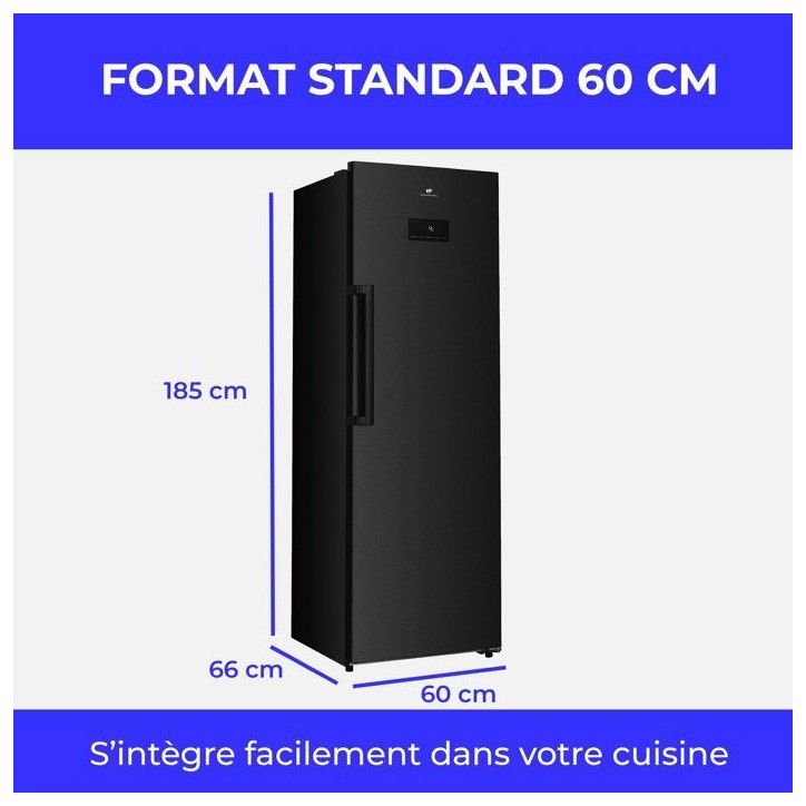 Réfrigérateur - CONTINENTAL EDISON - 1 porte - 361 L - Total No Frost (Sans givre) - Classe D - L 60 x P 66 x H 185 cm - Noir Réfrigérateur - CONTINENTAL EDISON - 1 porte - 361 L - Total No Frost (Sans givre) - Classe D - L 60 x P 66 x H 185 cm - Noir