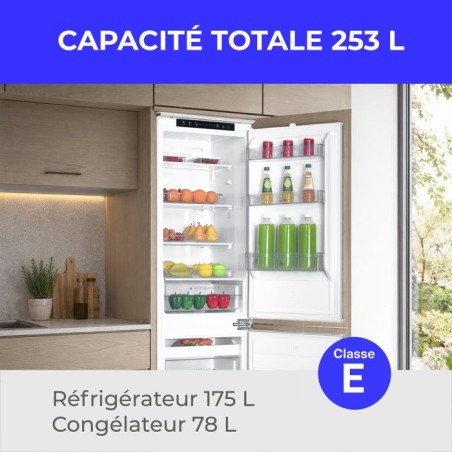 Réfrigérateur congélateur bas - CONTINENTAL EDISON - CEFC253NFEE - Encastrable - 253 L - Classe E - 54 x 54 x 177 cm - Blanc