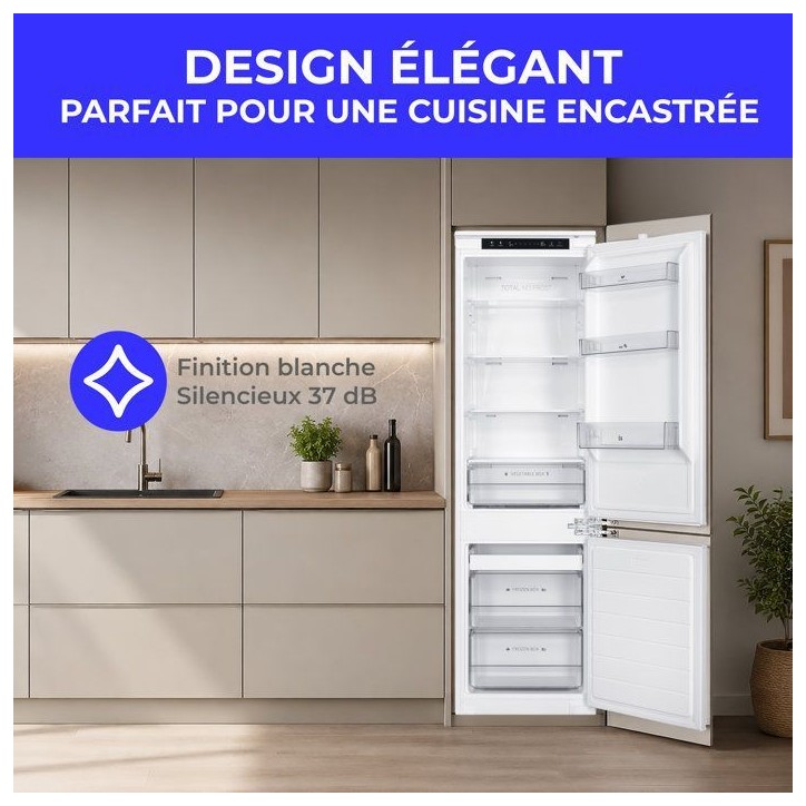 Réfrigérateur congélateur bas - CONTINENTAL EDISON - CEFC253NFEE - Encastrable - 253 L - Classe E - 54 x 54 x 177 cm - Blanc Réfrigérateur congélateur bas - CONTINENTAL EDISON - CEFC253NFEE - Encastrable - 253 L - Classe E - 54 x 54 x 177 cm - Blanc