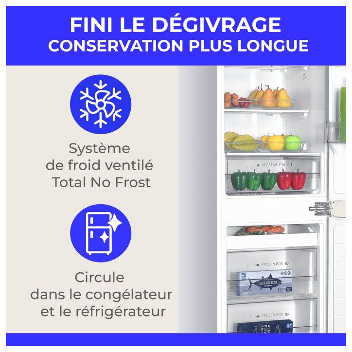Réfrigérateur congélateur bas - CONTINENTAL EDISON - CEFC253NFEE - Encastrable - 253 L - Classe E - 54 x 54 x 177 cm - Blanc Réfrigérateur congélateur bas - CONTINENTAL EDISON - CEFC253NFEE - Encastrable - 253 L - Classe E - 54 x 54 x 177 cm - Blanc