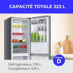 Réfrigérateur congélateur bas - CONTINENTAL EDISON - CEFC323NFIX - Classe D - Total No Frost - 323 L - 60 x 68,5 x 185 cm - S