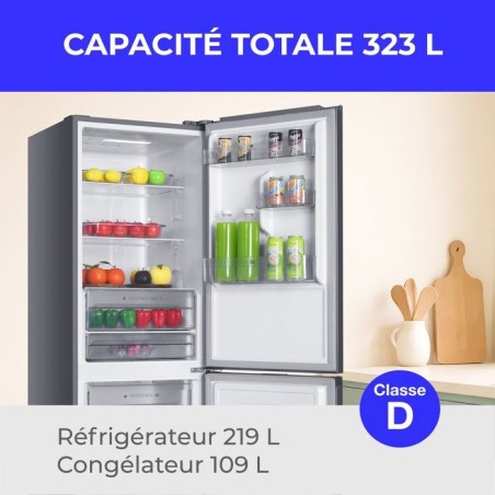 Réfrigérateur congélateur bas - CONTINENTAL EDISON - CEFC323NFIX - Classe D - Total No Frost - 323 L - 60 x 68,5 x 185 cm - S