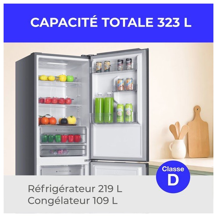 Réfrigérateur congélateur bas - CONTINENTAL EDISON - CEFC323NFIX - Classe D - Total No Frost - 323 L - 60 x 68,5 x 185 cm - S